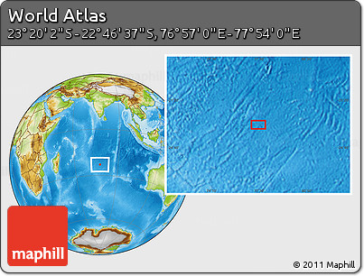 Physical Location Map of the Area around 23° 3' 19" S, 77° 25' 30" E