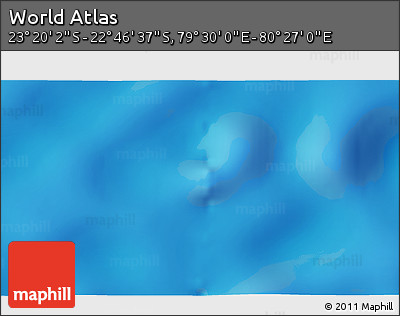 Physical 3D Map of the Area around 23° 3' 19" S, 79° 58' 29" E