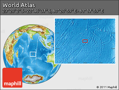 Physical Location Map of the Area around 23° 3' 19" S, 80° 49' 29" E
