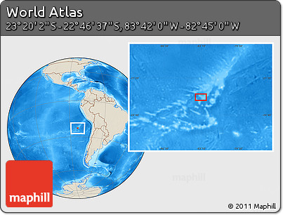 Shaded Relief Location Map of the Area around 23° 3' 19" S, 83° 13' 29" W