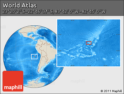 Shaded Relief Location Map of the Area around 23° 3' 19" S, 83° 13' 29" W