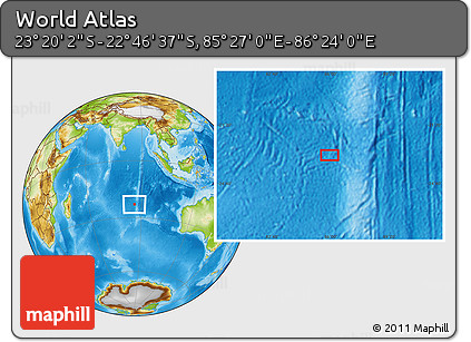 Physical Location Map of the Area around 23° 3' 19" S, 85° 55' 30" E