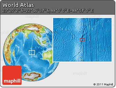 Physical Location Map of the Area around 23° 3' 19" S, 88° 28' 29" E