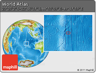 Physical Location Map of the Area around 23° 3' 19" S, 89° 19' 29" E