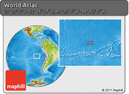 Physical Location Map of the Area around 23° 3' 19" S, 89° 10' 30" W