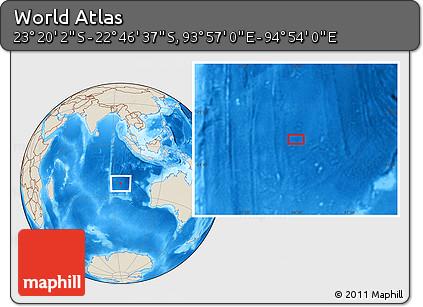 Shaded Relief Location Map of the Area around 23° 3' 19" S, 94° 25' 30" E