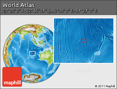 Physical Location Map of the Area around 23° 3' 19" S, 96° 58' 29" E