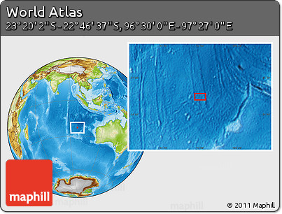 Physical Location Map of the Area around 23° 3' 19" S, 96° 58' 29" E
