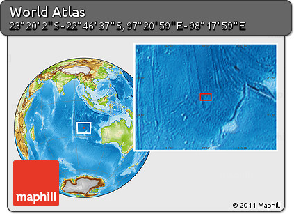 Physical Location Map of the Area around 23° 3' 19" S, 97° 49' 29" E