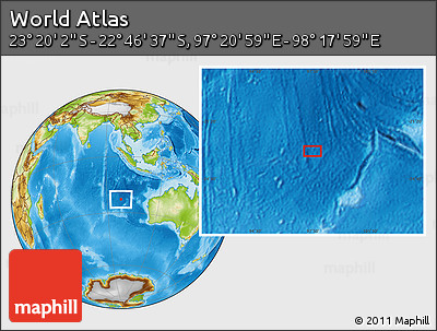 Physical Location Map of the Area around 23° 3' 19" S, 97° 49' 29" E