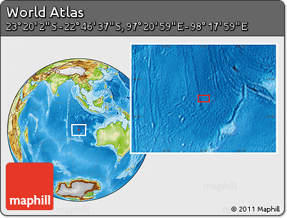 Physical Location Map of the Area around 23° 3' 19" S, 97° 49' 29" E