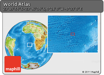 Physical Location Map of the Area around 23° 33' 11" S, 0° 4' 30" E
