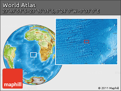 Physical Location Map of the Area around 23° 33' 11" S, 0° 4' 30" E