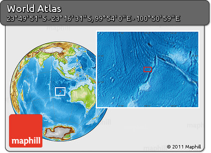 Physical Location Map of the Area around 23° 33' 11" S, 100° 22' 30" E
