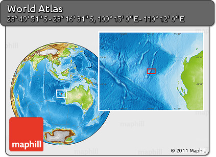 Physical Location Map of the Area around 23° 33' 11" S, 109° 43' 29" E