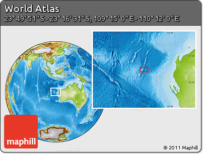 Physical Location Map of the Area around 23° 33' 11" S, 109° 43' 29" E