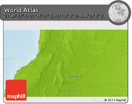Physical 3D Map of the Area around 23° 33' 11" S, 113° 58' 29" E