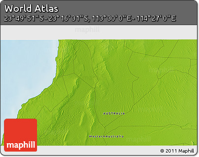Physical 3D Map of the Area around 23° 33' 11" S, 113° 58' 29" E