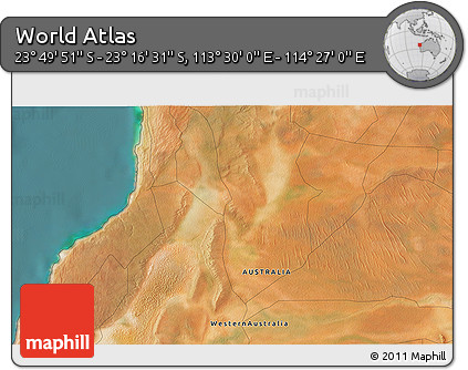 Satellite 3D Map of the Area around 23° 33' 11" S, 113° 58' 29" E