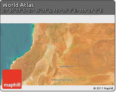 Satellite 3D Map of the Area around 23° 33' 11" S, 113° 58' 29" E