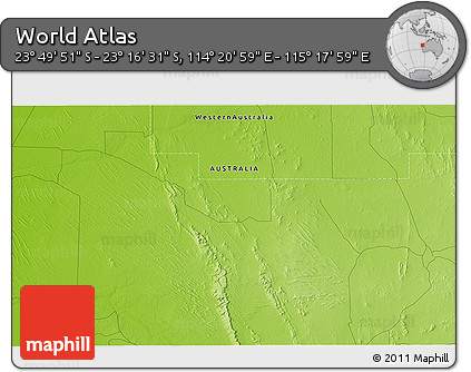 Physical 3D Map of the Area around 23° 33' 11" S, 114° 49' 29" E