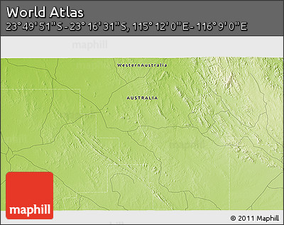 Physical 3D Map of the Area around 23° 33' 11" S, 115° 40' 30" E