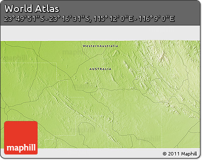 Physical 3D Map of the Area around 23° 33' 11" S, 115° 40' 30" E
