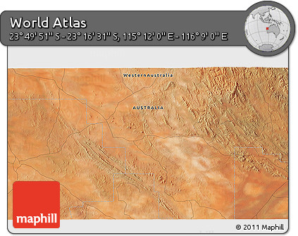 Satellite 3D Map of the Area around 23° 33' 11" S, 115° 40' 30" E