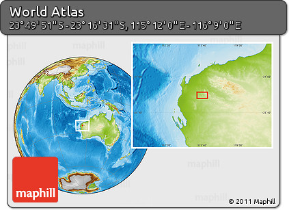 Physical Location Map of the Area around 23° 33' 11" S, 115° 40' 30" E