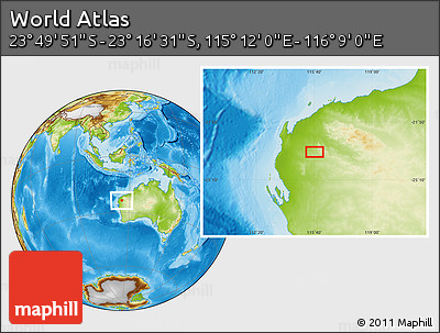 Physical Location Map of the Area around 23° 33' 11" S, 115° 40' 30" E