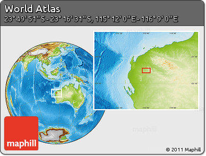 Physical Location Map of the Area around 23° 33' 11" S, 115° 40' 30" E