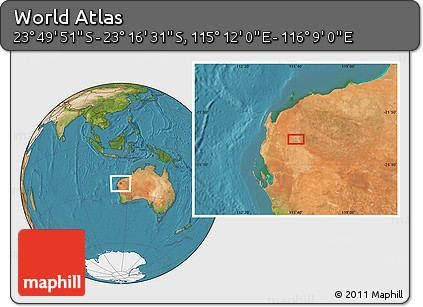 Satellite Location Map of the Area around 23° 33' 11" S, 115° 40' 30" E