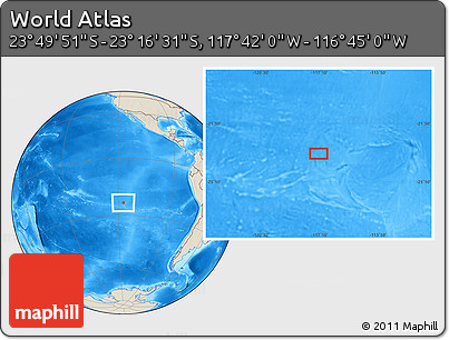 Shaded Relief Location Map of the Area around 23° 33' 11" S, 117° 13' 29" W