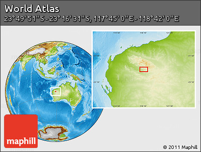 Physical Location Map of the Area around 23° 33' 11" S, 118° 13' 29" E