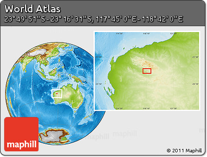 Physical Location Map of the Area around 23° 33' 11" S, 118° 13' 29" E