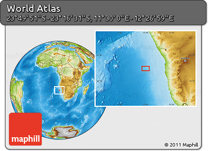 Physical Location Map of the Area around 23° 33' 11" S, 11° 58' 29" E