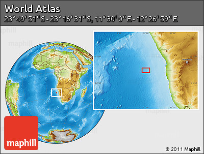 Physical Location Map of the Area around 23° 33' 11" S, 11° 58' 29" E