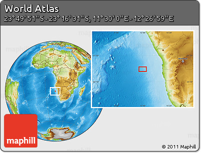 Physical Location Map of the Area around 23° 33' 11" S, 11° 58' 29" E