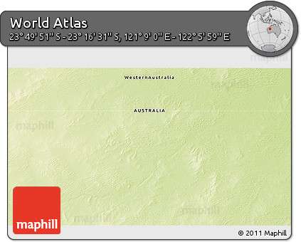 Physical 3D Map of the Area around 23° 33' 11" S, 121° 37' 30" E
