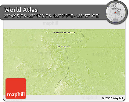 Physical 3D Map of the Area around 23° 33' 11" S, 122° 28' 29" E