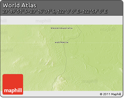 Physical 3D Map of the Area around 23° 33' 11" S, 122° 28' 29" E