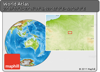 Physical Location Map of the Area around 23° 33' 11" S, 124° 10' 30" E