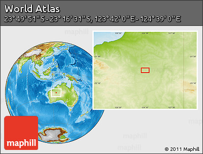 Physical Location Map of the Area around 23° 33' 11" S, 124° 10' 30" E