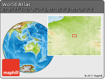 Physical Location Map of the Area around 23° 33' 11" S, 124° 10' 30" E