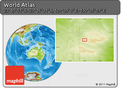 Physical Location Map of the Area around 23° 33' 11" S, 130° 7' 30" E