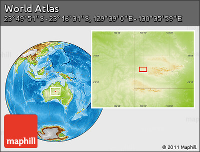 Physical Location Map of the Area around 23° 33' 11" S, 130° 7' 30" E