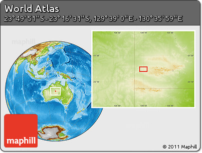 Physical Location Map of the Area around 23° 33' 11" S, 130° 7' 30" E