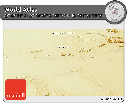 Physical 3D Map of the Area around 23° 33' 11" S, 130° 58' 29" E