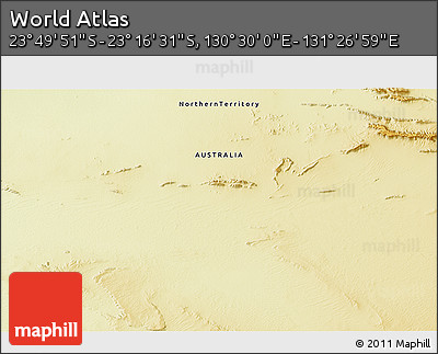 Physical 3D Map of the Area around 23° 33' 11" S, 130° 58' 29" E