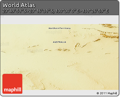 Physical 3D Map of the Area around 23° 33' 11" S, 130° 58' 29" E